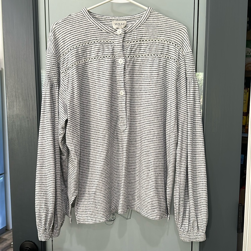 WRAP London boho style stripped blouse, with bishop sleeves 8